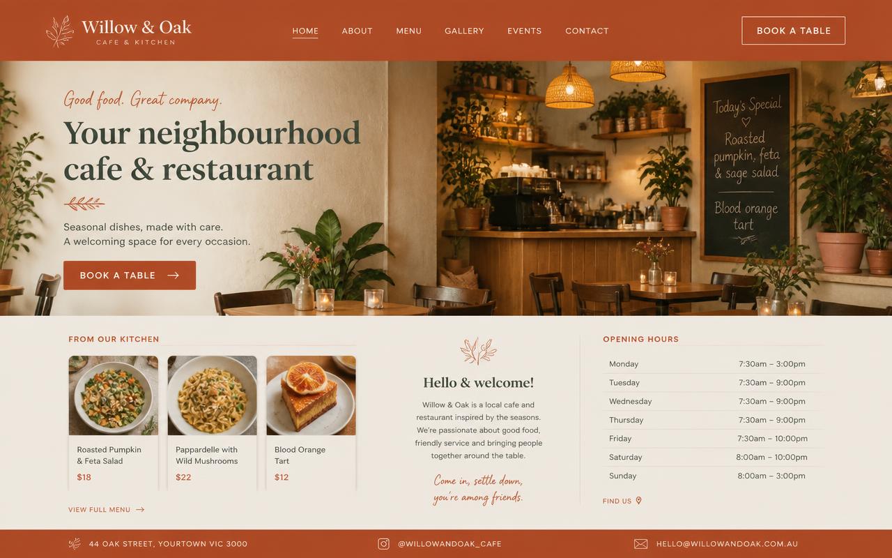 Café and restaurant website example